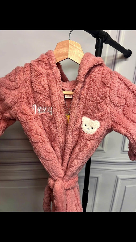Personalised Cable Knit Kid Bathrobe, Custom Name Embroidered Baby Dressing Gown, Bear Ear Hooded Baby Robe, Christening Birthday, Xmas Gift