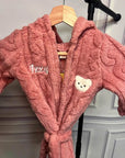Personalised Cable Knit Kid Bathrobe, Custom Name Embroidered Baby Dressing Gown, Bear Ear Hooded Baby Robe, Christening Birthday, Xmas Gift