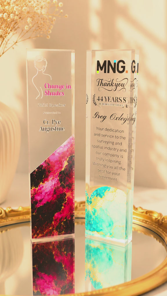Personalised Print Clear Acrylic Block Trophy, Custom Employee Recognition Plaque, Graduate, Teacher, Sport Coach Award, Logo Corporate Gift