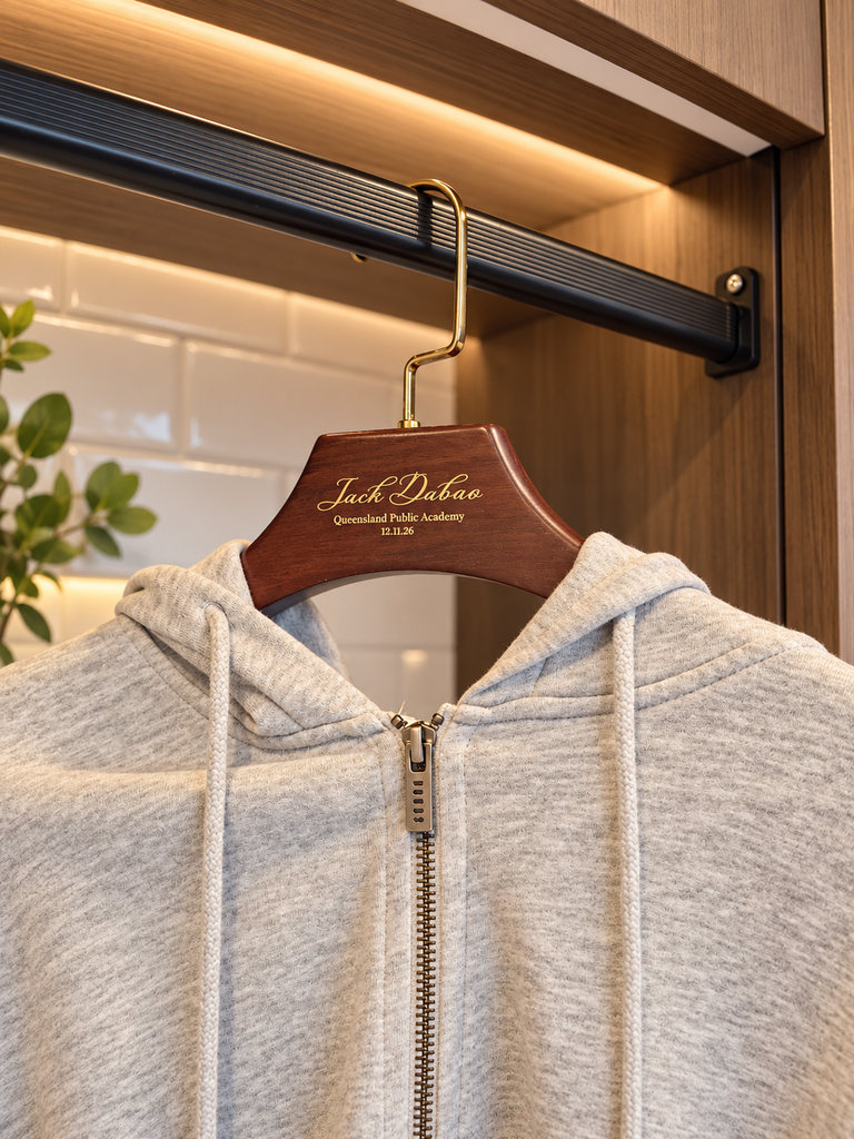 Custom Deluxe Square Wide Shoulder Wood Hanger Rotatable Hook, Personalised Logo Commercial Heavy Hangers, Wedding Groomsman Bridesmaid Gift