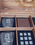 Personalised Army Crate Wooden Whiskey Gift Box - Curve Decanter, 2 Glasses, 2 Coasters, 9 Ice Stones Set