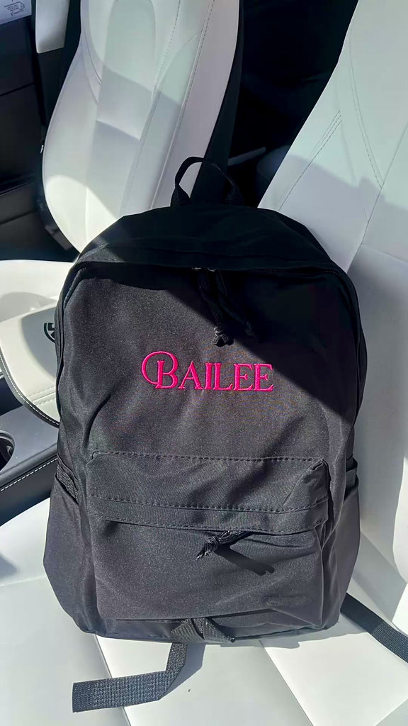 Custom Embroidered Black Laptop Backpack, Personalised Name Casual Zippered School Bag, University, Work, Travel, Graduation, Corporate Gift