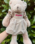Personalised Embroidery Teddy Bear in Dress, Custom Embroidered Snuggle Plush Toy, Baby Shower Birthday, Mum Daughter Sisters Keepsake Gift