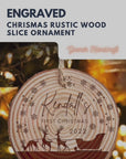 Custom Engraved Christmas Rustic Wood Slice Ornament, Personalised First Engaged Married Wreath Family Hanging Tree Baubles, Decor Gift Tags