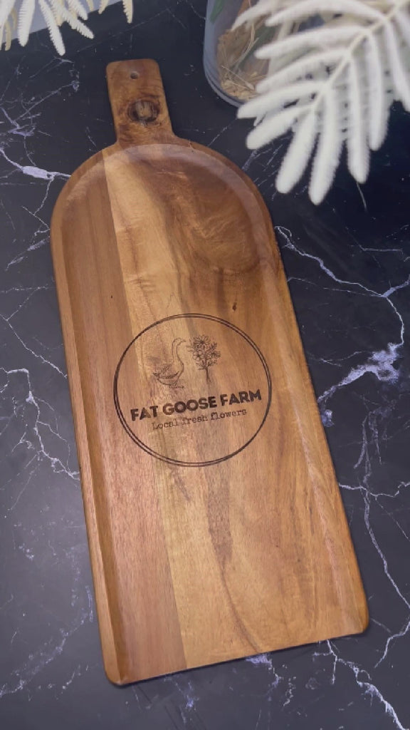 Personalised Acacia Cheese Paddle Serving Board, Custom Engraved Charcuterie Wooden Handle Platter, Cutting Chopping Tray, Housewarming Gift