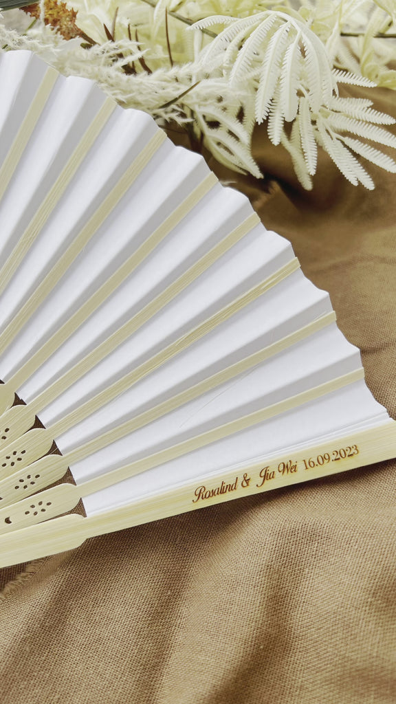 Personalised Bamboo Destination/ Garden/ Beach Wedding Fan, Engraved Wooden Foldable Paper Hand Fans, Custom Logo Corporate Gift, Party Festival Dance 