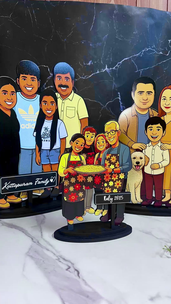 Personalised 3D Wooden Cartoon Family Figurine Display, Custom Print Photo Portrait Caricature Home Decor, Birthday, Anniversary, Xmas Gift