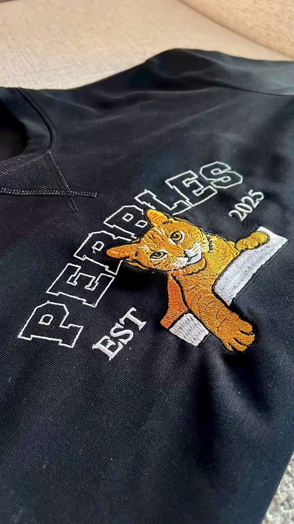 Custom Photo & Name Embroidered Pet Sweatshirt, Personalised Crewneck Jumper Oversize Dog, Cat Portrait Embroidery, Christmas Birthday Gift