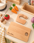 Personalised Kid Wooden Kitchen Cooking Tool Set & Cutting Board, Custom Engraved Junior Chef Children Learning Toy Baby First Birthday Gift