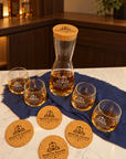 Personalised Carafe Set with 4 Glasses, Cork Coasters & Lid, Custom Engraved Whiskey, Drink, Juice, Wine Decanter, Wedding, Housewarming Gift