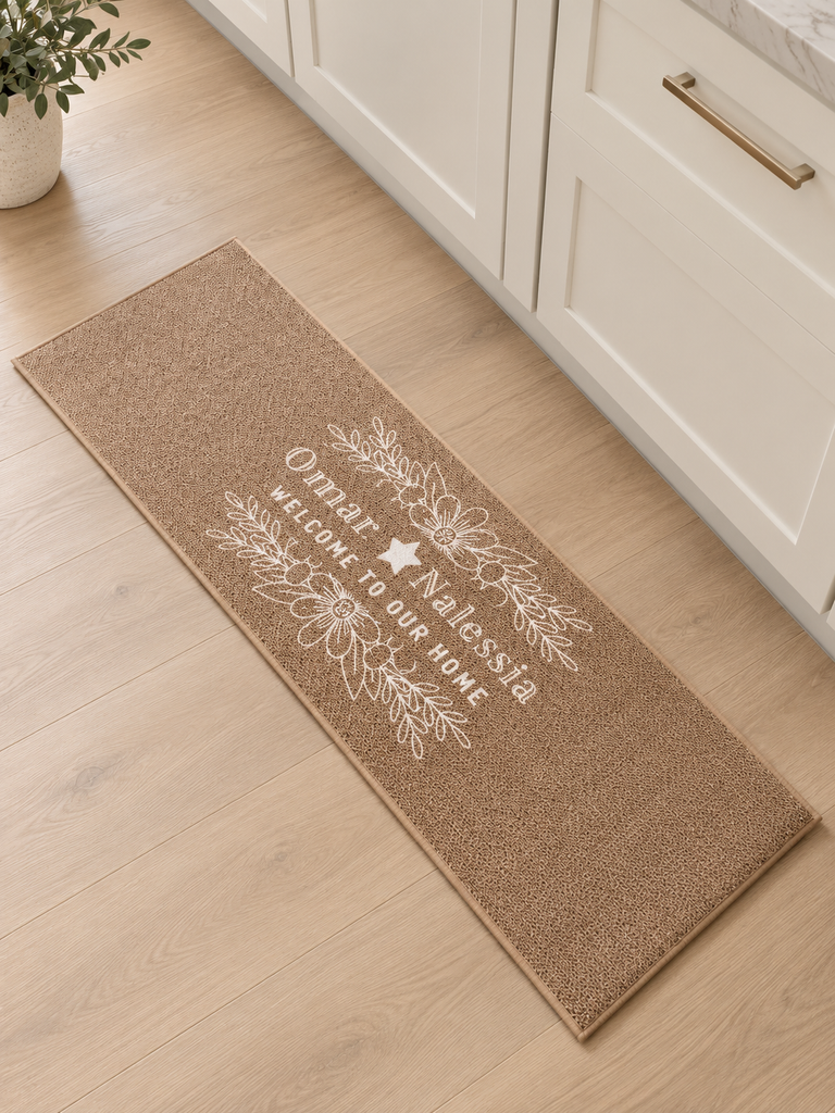 Personalised Woven Indoor Door Mat, Custom Print Anti Slip Washable Kitchen Laundry Welcome Entry Floor Rug Hallway Runner Housewarming Gift