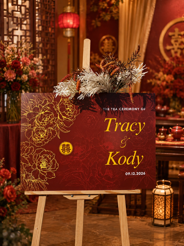 Personalised Oriental Chinese/ Vietnamese Wedding Tea Ceremony Welcome Corflute Sign, Custom Asian Double Happiness 囍 ,Vu Quy Tân Hôn Poster