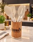 Personalised 5 Cooking Utensils & Acacia/Marble Holder Set, Custom Engraved Kitchen Tools Organiser, Mom Grandma Birthday, Housewarming Gift