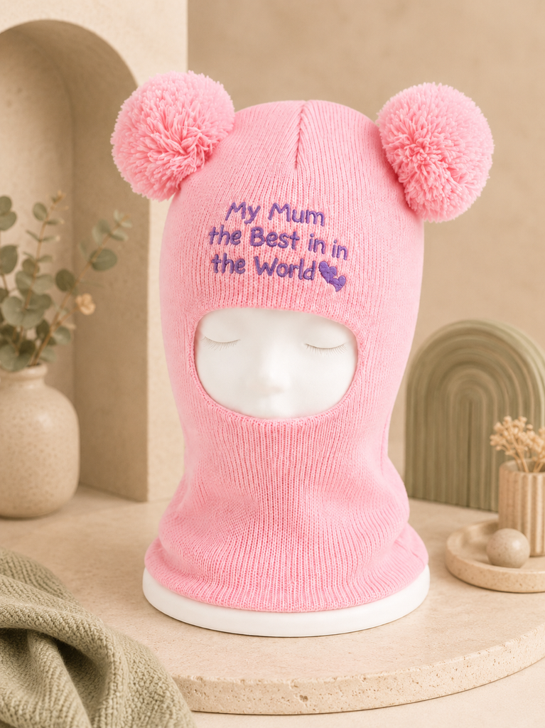 Personalised Embroidery Baby Pom Pom Ear Knitted Beanie & Neck Warmer, Custom Name Newborn Winter Hat, Kid Infant Birthday, Christening Gift