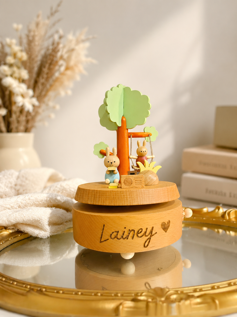 Personalised Wooden Music Carousel , Custom Etched Kid Toy, Nursery Decor Baby Shower Keepsake First Birthday Child Baptism Christening Gift