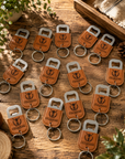 Personalised Leatherette Covered Bottle Opener Keyring, Custom Engraved Beer Popper Keychain, Groomsmen Wedding Favours, Dad, Corporate Gift