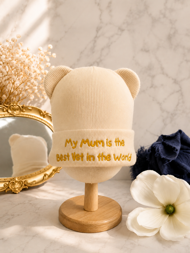 Personalised Embroidery Baby Knitted Bear Ears Beanie, Custom Name Newborn Toddler Winter Hat, Kid, Infant Birthday Shower, Christening Gift