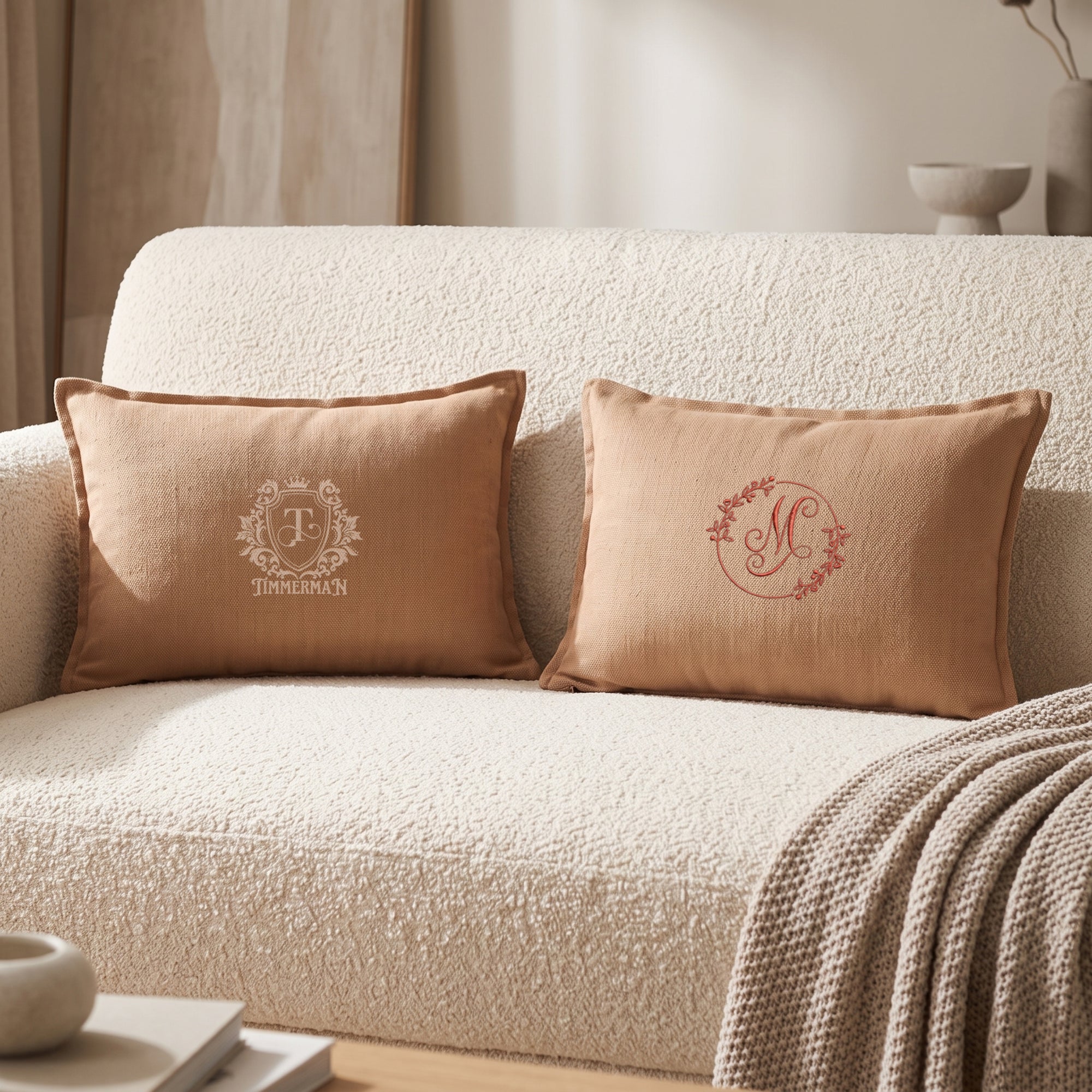 Textured lumbar cushion cover pillowcase styled on a sofa personalised home decor gift