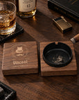 Wooden ashtray with magnetic removable metal bowl