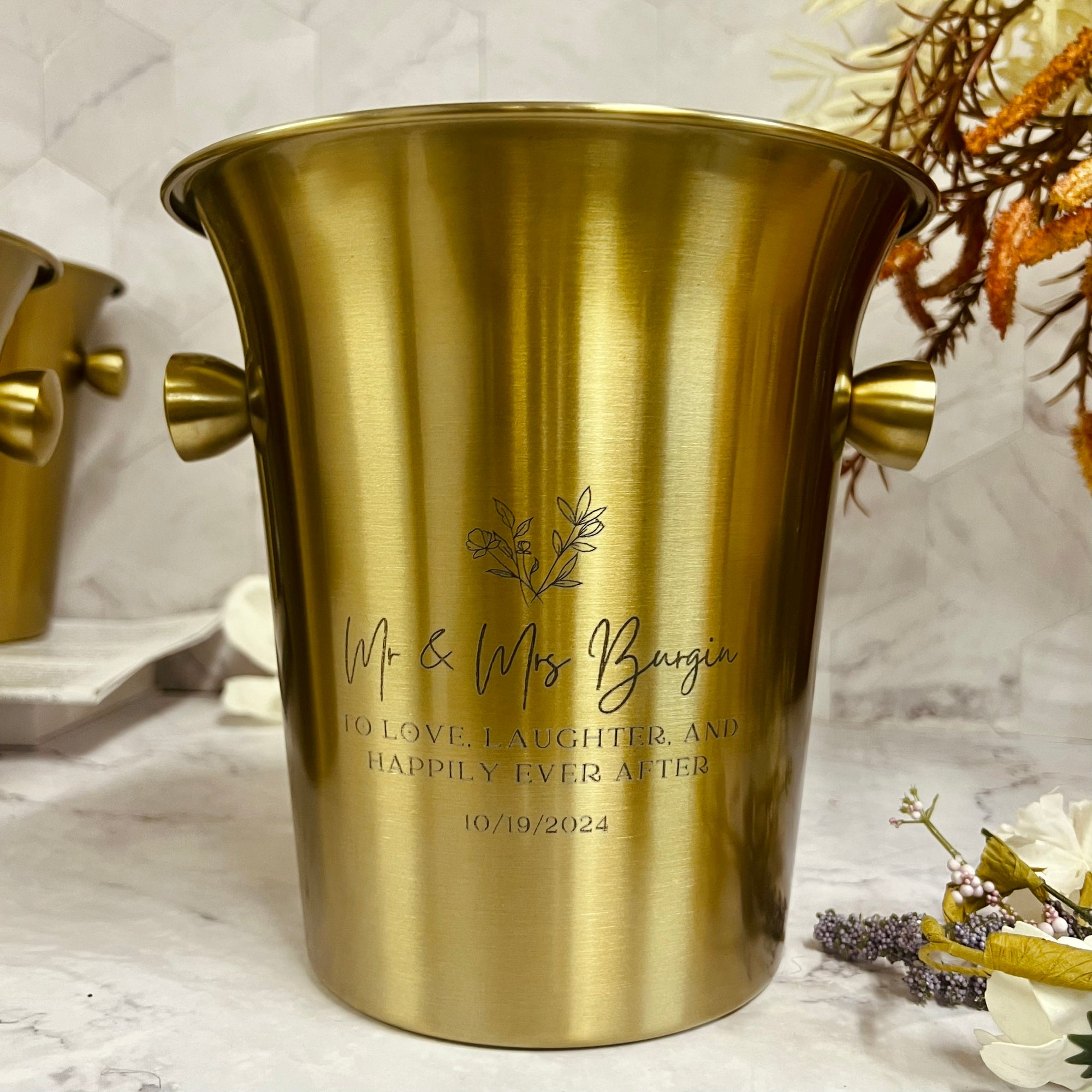 Personalised Matt Gold Champagne Ice Bucket, Custom Engraved Wine/ Beverage Tub, Housewarming, Wedding, Engagement, Christmas Barware Gift