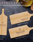 Personalised Bamboo Wooden Serving Cheese, Charcuterie Handle Tray, Cutting Board, Engraved Timber Platter, Custom Wedding Anniversary Housewarming Gift