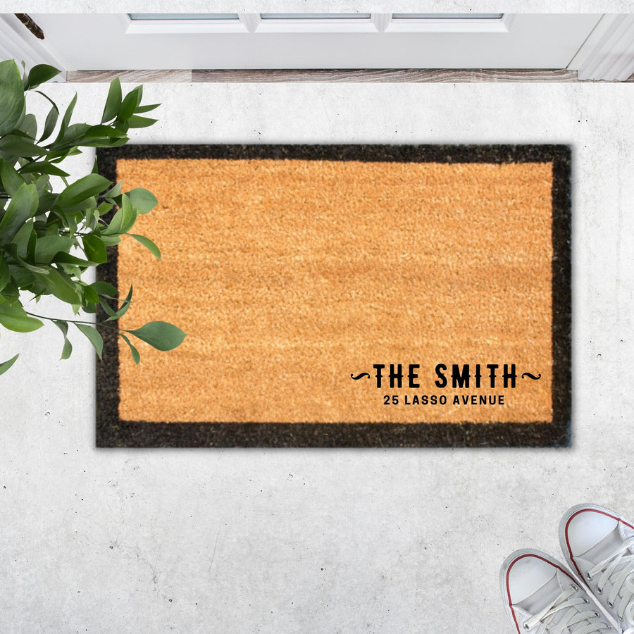 Customised Engraving Black Border Doormat, Personalised Initial/ Couple/ Family/ Welcome Entry Outdoor Coir Mat, House Warming/ Wedding Gift