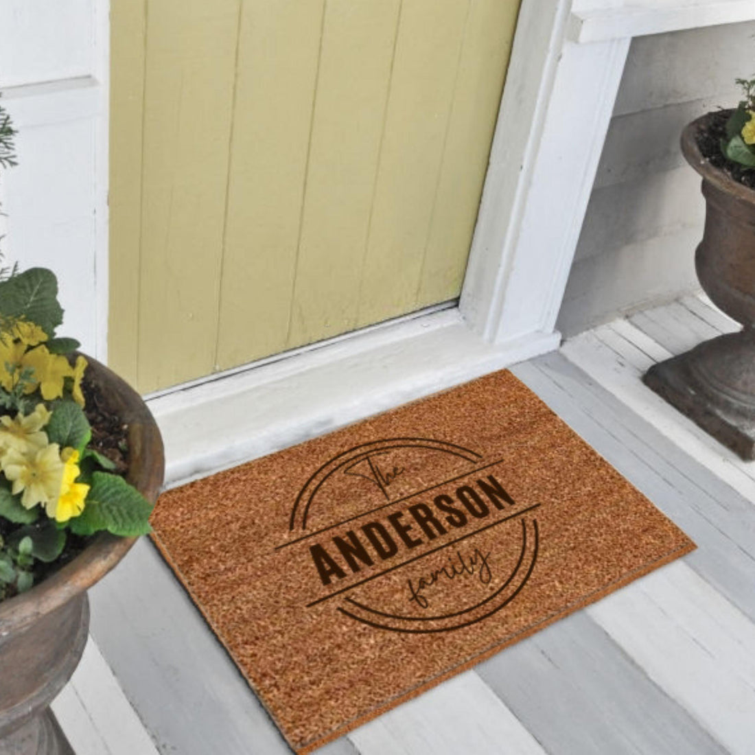 Customised Engraving Doormat, Personalised Initial/ Dog/Caravan/Couple/Family Welcome Entry Outdoor Coir Mat, House Warming/ Wedding Gift