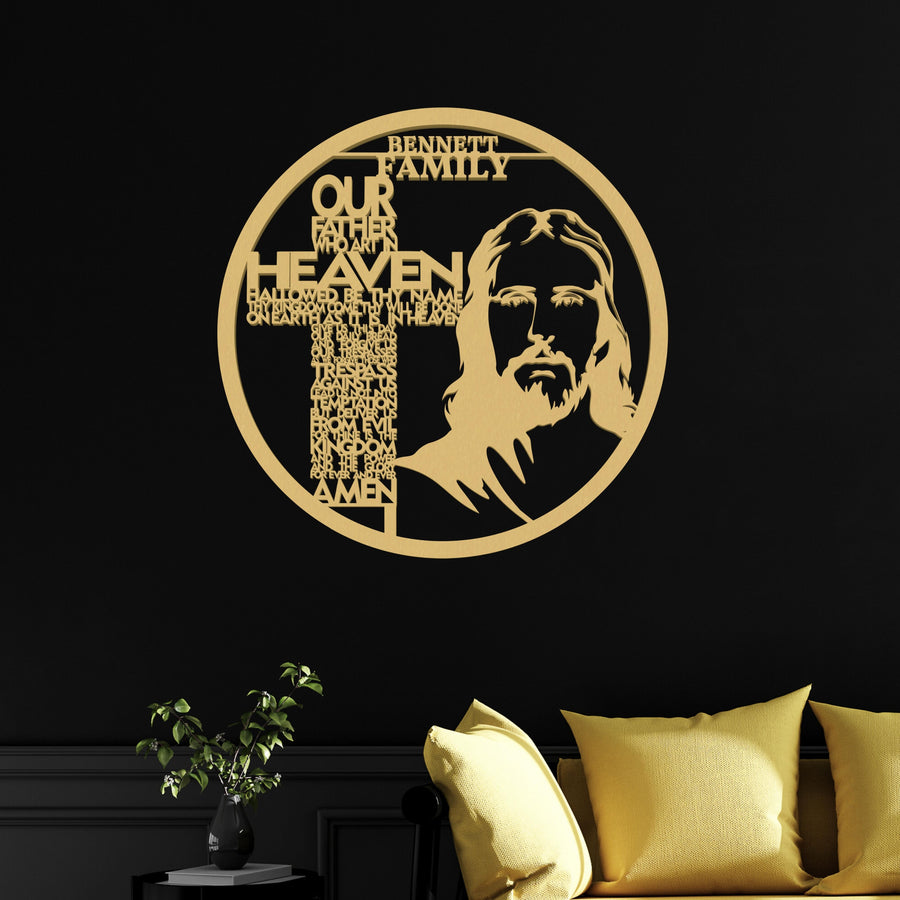 Personalised Family Name Our Father Lord, Custom Jesus Chris Wall Hanging Sign, Cross Prayer First Communion Hoop, Christening New Born Gift