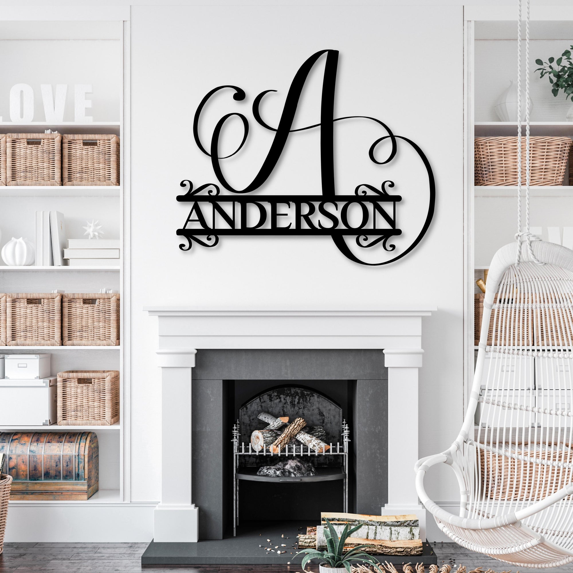 Custom Wooden/ Acrylic Initial & Last Name Sign, Personalised Family Hoop Wall Display, Wedding, Anniversary, Engagement Party Decor Signage