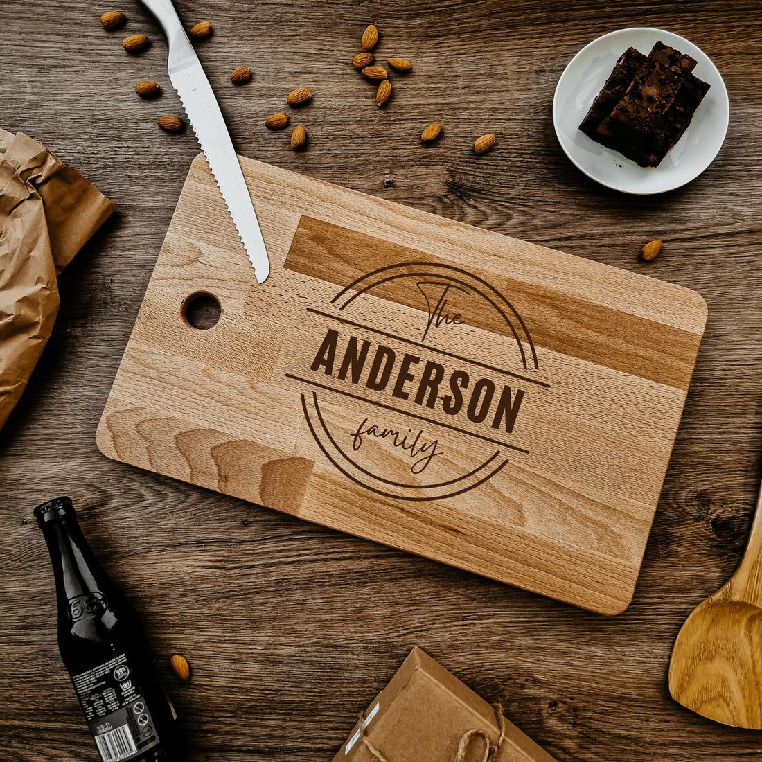 Personalised Beech Wooden Cheese Serving Tray / Chopping/ Cutting Board, Timber Engraved Monogram Wedding/ Anniversary/ Housewarming/ Gift