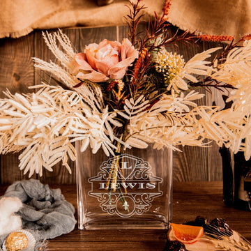Personalised Medium Rectangle Clear Glass Vase, Custom Engraved Memorial Wedding Gift for Bridesmaid, Mother of Bride/ Groom, Housewarming, Anniversary