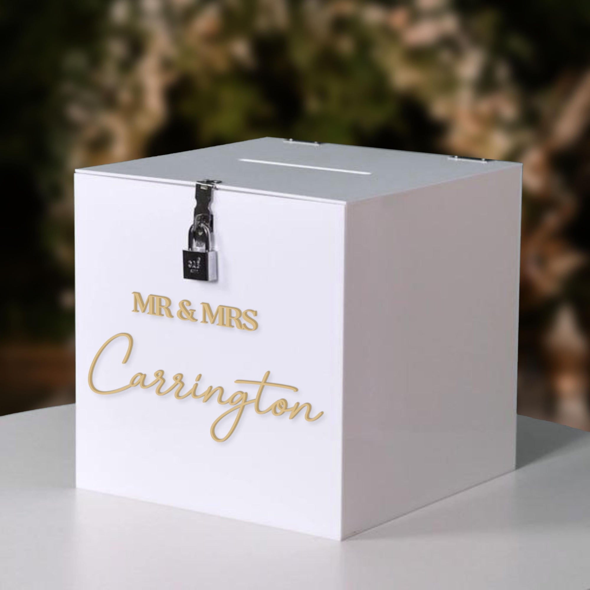 Personalised White Acrylic Name &amp; Date Wedding Wishing Well Box, Custom Logo Gift Card, Envelope, Money Boxes, Baptism Christening, Birthday