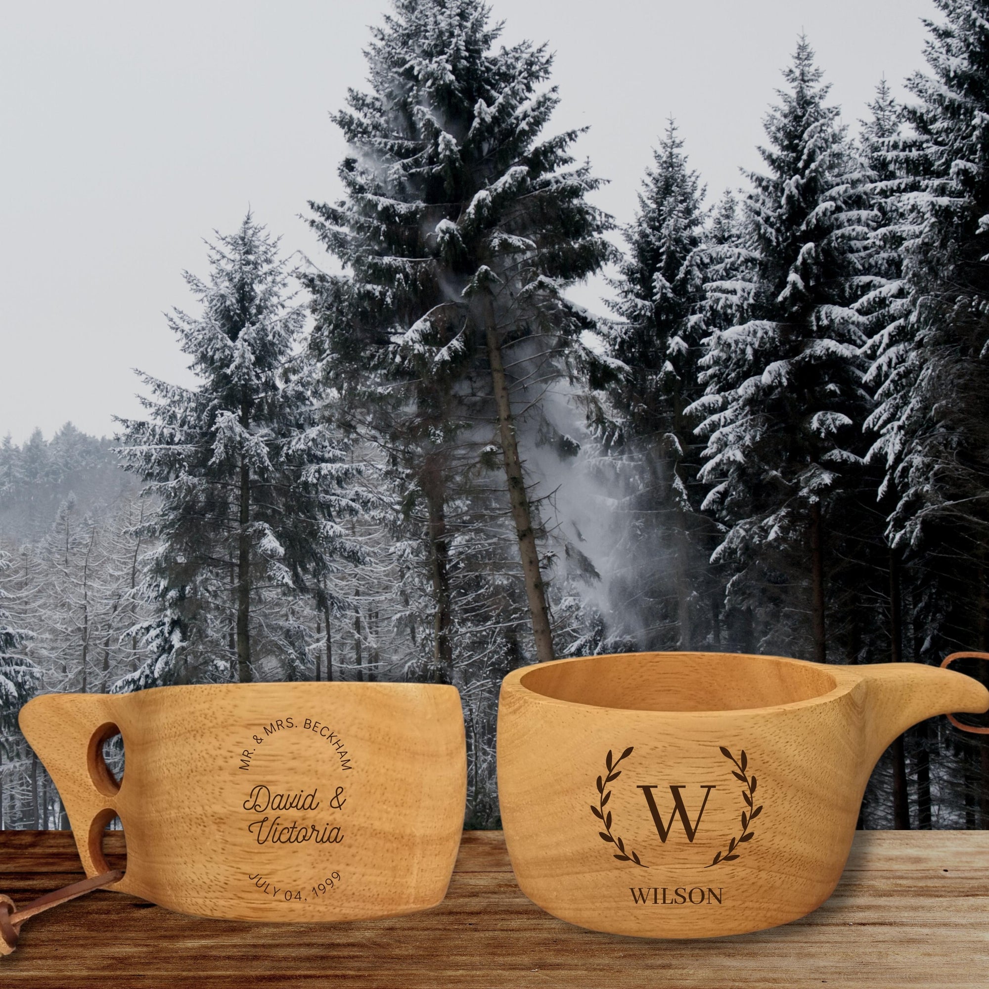 Personalised / Custom Engrave Kuksa Travel Wooden Mug &amp; FREE spoon, Memory Camping Family Cup/Housewarming/ Groomsmen/ Father Gift for Him