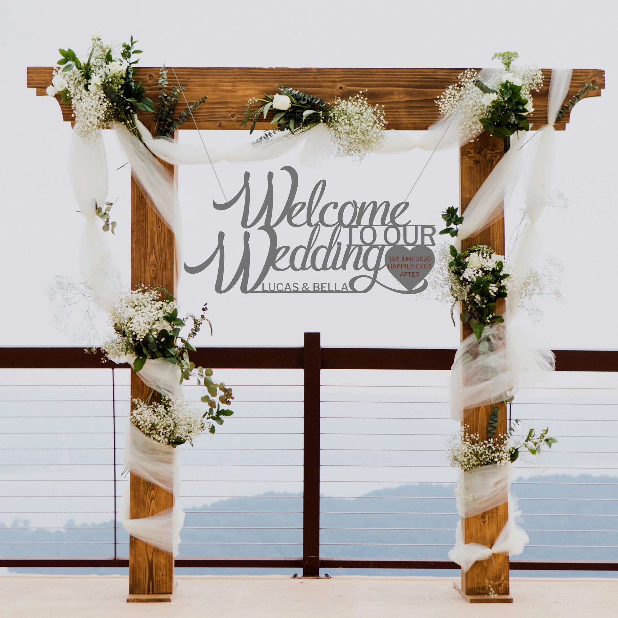 Custom Wooden/ Acrylic Welcome To Our Wedding Hanging Sign, Personalised Name &amp; Date Signage, Hedge Photo Prop, Event Wall Hoop, Bridal Shower, Anniversary, Stag Hens Party, Birthday Backdrop Decor