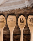 Personalised Wooden Mixing Spoon, Custom Laser Engraved Timber Spatulas Utensils Cooking, Mothers Fathers Day Gift for Grandma Nanny Grandpa