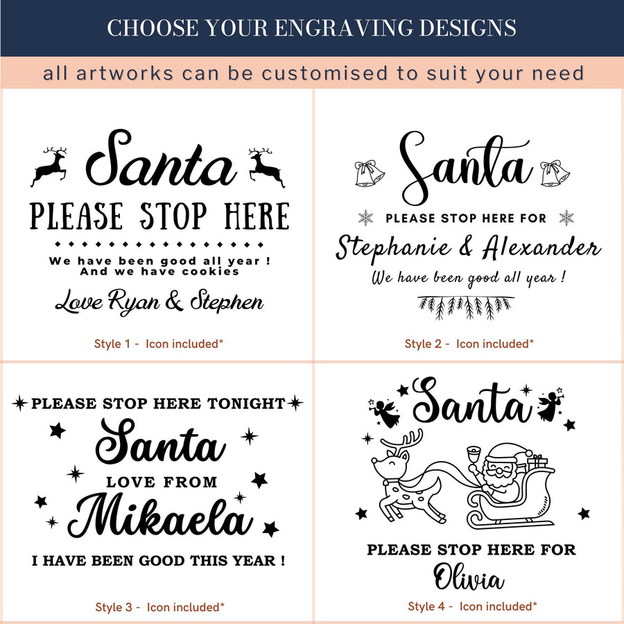 Custom Wooden Engraved Santa Please Stop Here Signage