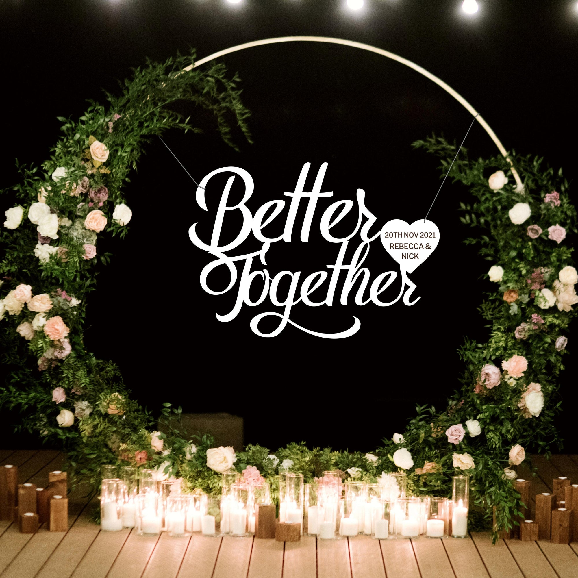 Custom Wooden/ Acrylic Better Together Wedding Hanging Sign, Personalised Name &amp; Date Signage, Hedge Photo Prop, Event Wall Hoop, Bridal Shower, Anniversary, Stag Hens Party, Birthday Backdrop Decor