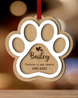 Personalised Double Layer Pet Paws Wooden Baubles, Engraved Custom Dog Name First Christmas Memorial Xmas Tree Ornament Decor Cat Lover Gift