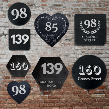 Personalised Multi Shape Slate Door Number Plaque/ House Name Sign/ Charcoal Plate Custom Engraved Gate/ Rustic Farmhouse Signage/ House Warming Gift