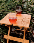 Engraved Portable & Foldable Bamboo Travel Picnic Table Plus Couple Wine Glasses, Corporate/ Housewarming Gift, Wedding Bridesmaid Favour