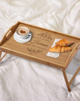 Engraved Portable & Foldable Bamboo Bed Tray Table, Breakfast/ Picnic/ Afternoon Tea Handle Trays, Corporate/ Housewarming Gift, Wedding Favour