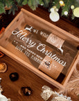 Christmas Personalised Clear Acrylic Lid & Wooden Twin Double Wine Box Gift, Xmas New Year Engraved Custom Housewarming/ Birthday Teacher Corporate Gift