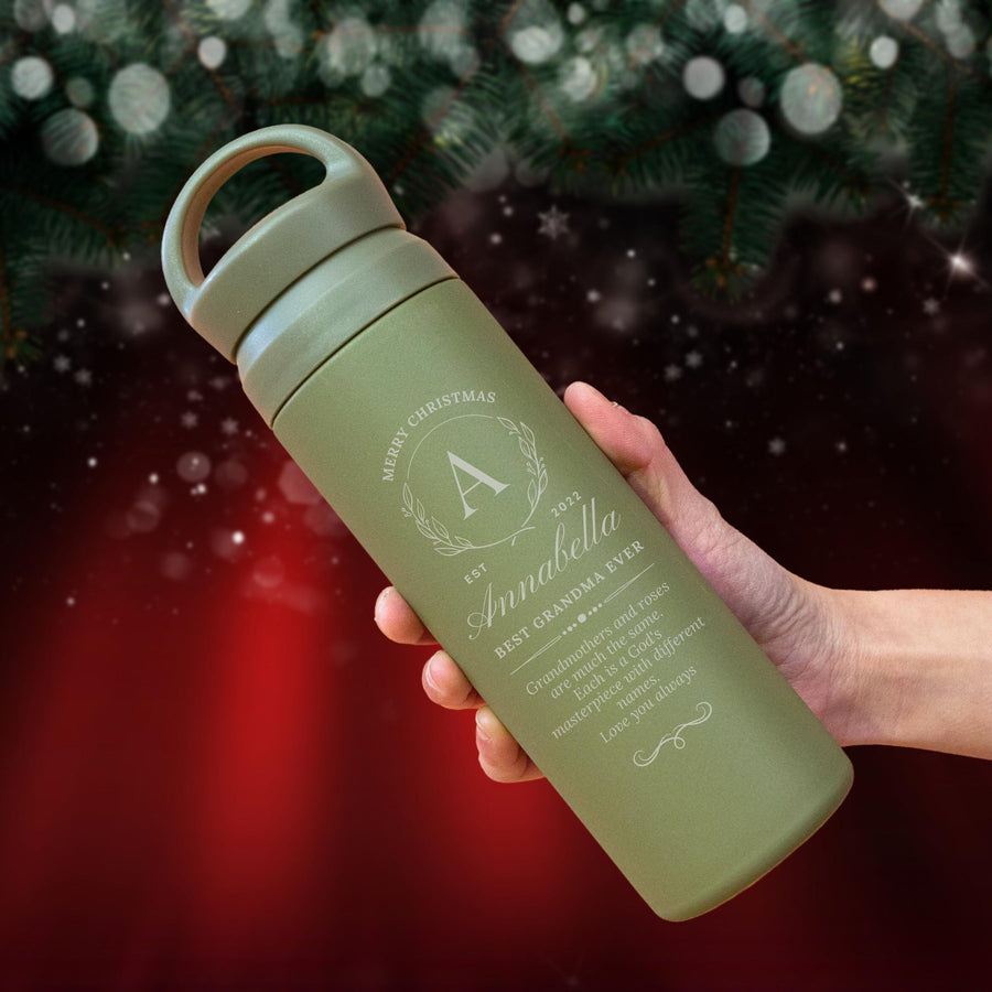 Christmas Personalised Engraved Stainless Steel Insulated Water Bottle, Xmas/ New Year Custom Logo,  Eco Friendly Coffee Tea Cup, Travel Thermal Drink, Corporate Birthday Teacher Gift, Insulation Portable Vacuum Flasks & Thermoses
