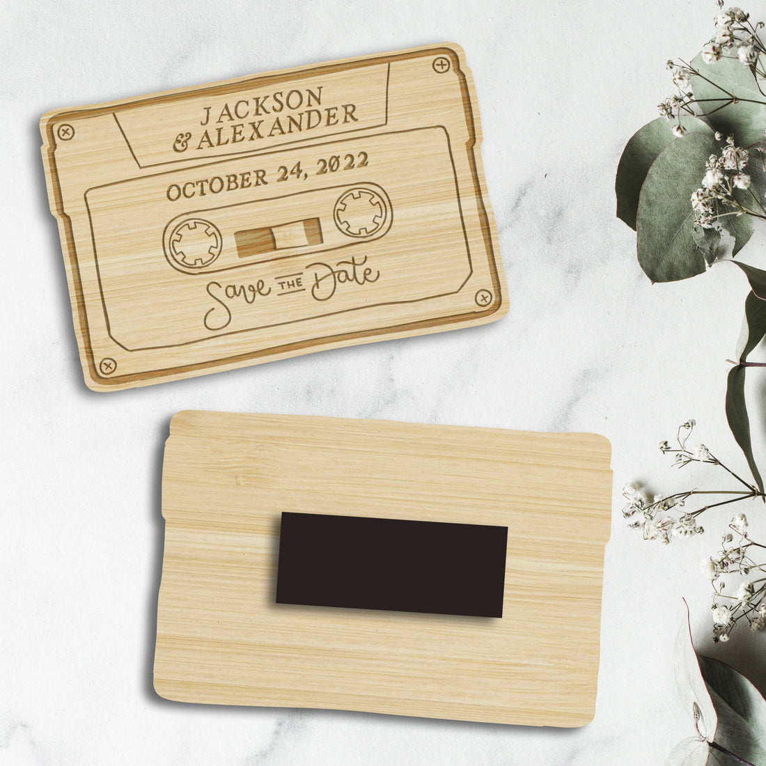 Engraved Wooden/ Acrylic Save The Date Cassette Fridge Magnets, Personalised Rustic Wedding Invitation Post Card, Remember Date Announcement Guest Gift Tags