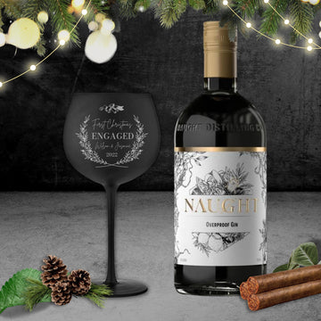 Christmas Engraving 600ml Matte Black Gin/ Spirits Stemless Wine Glass, Personalised Custom Logo Barware, New Year, Xmas, Housewarming Gift