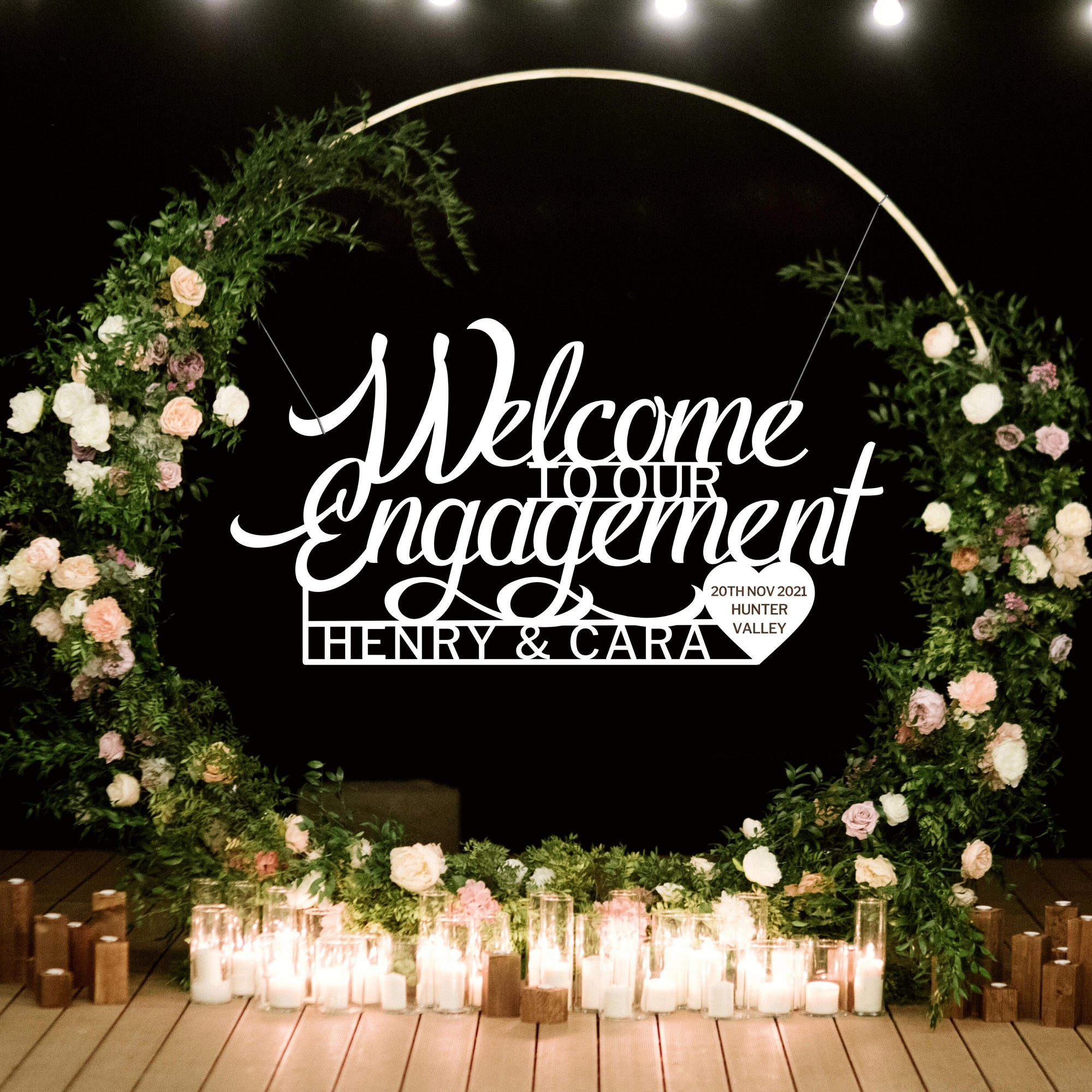 Custom Wooden/ Acrylic Welcome To Our Engagement Sign, Personalised Name & Date Wedding Signage, Hedge Photo Prop, Event Wall Hoop, Bridal Shower, Anniversary, Stag Hens Party, Birthday Backdrop Decor