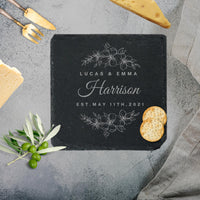 Personalised Square Slate Serving Cheese Board, Custom Engraved Charcuterie Platter, Wedding, Anniversary, Corporate, Housewarming Gift