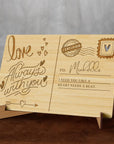 Personalised Wooden Valentine's Day, Anniversary Postcard, Custom Engraved Timber Love Message Name Display Stand, Couple Keepsake Gift Card