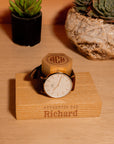 Personalised Wooden Watch Display Stand, Custom Engraved Solid Walnut/ Ash Watches Storage Organiser, Eco Unique Decor Gift for Dad/ Him