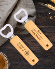 Personalised Engraved Wooden Handle Bottle Opener, Custom Logo Corporate Gift, Wedding Favour, Groomsmen/ Usher/ Father's Day Gift for Him, Christmas/ Teacher Present